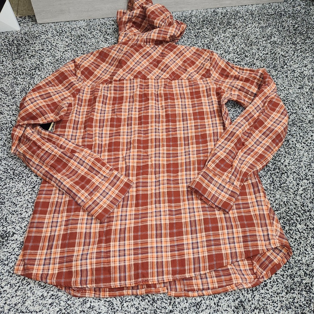 Noble Outfitters Hoodie Flannel Shirt Women M Brick Red Plaid Long Sleeve Snap - Picture 7 of 7